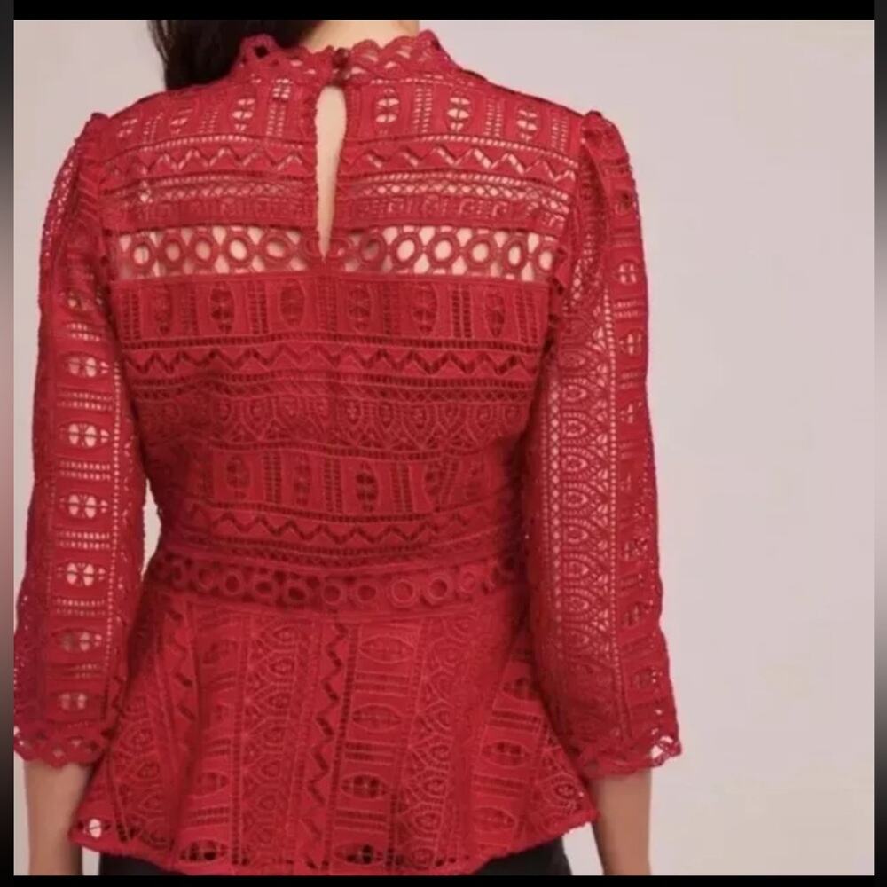 Moulinette Soeurs by Anthropologie lace peplum top women's size 14 lined 3/4 slv - Picture 3 of 14